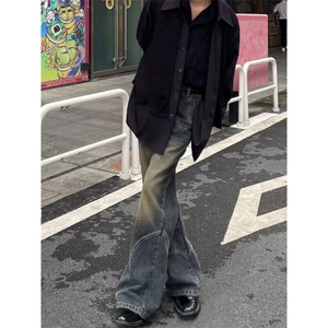 DY9101-P58秋季新款美式结构拼接设计水洗微喇叭裤-网图现货图片