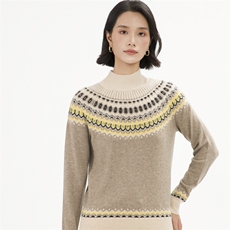 民族风纯山羊绒衫女圆领双股加厚毛衣秋冬时尚拼色针织打底衫，女装羊绒衫，巾兮羊绒
