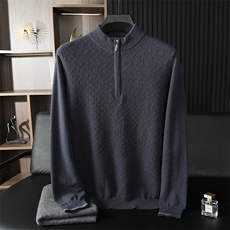 男士秋冬季新款简约休闲半拉链领羊绒衫，男装羊绒套衫，台绒羊绒