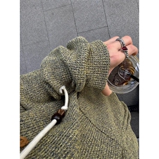 美式复古木质纽扣设计感针织连帽外套男女小众早秋慵懒风开衫卫衣，男装针织衫/毛衣，星座506A