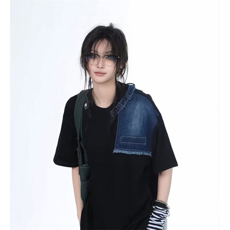 夏季潮牌个性牛仔拼接短袖设计感宽松半袖T恤-T39-网络图,男装T恤,星座1002-2