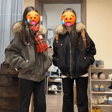 现货重磅boxy短款棉衣座山雕大毛毛领男女棉服水洗工装厚外套，男装棉衣，电商A486