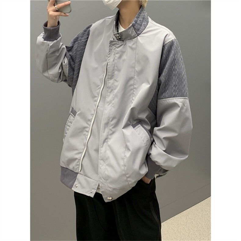美式潮流休闲简约冲锋衣复古情侣拼接撞色棒球服外套W7595-P64,男装夹克,星座512-3