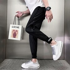 夏季薄款休闲裤男2022魔术贴束脚裤潮流修身拉链九分裤潮牌哈伦裤，男装休闲裤，电商A327