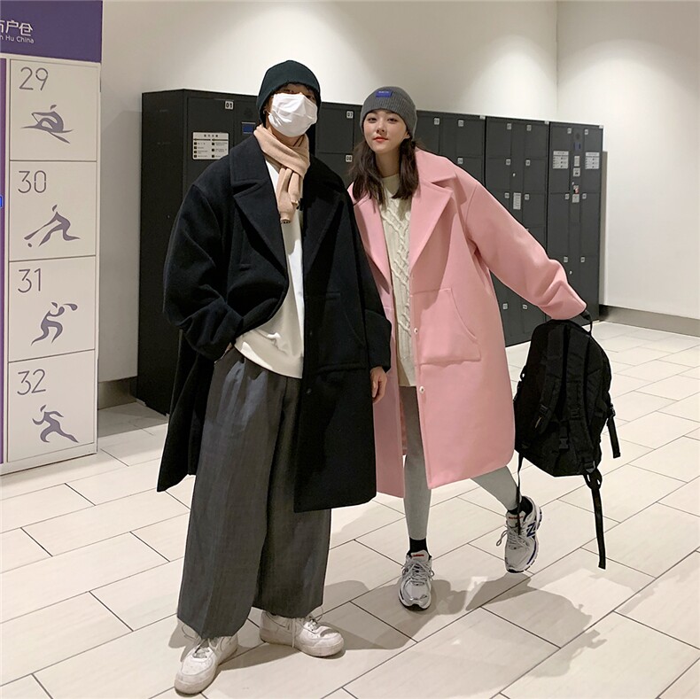 EY111中长款垂感毛呢大衣外套男女学院风呢子大衣情侣装冬装P98,男装毛呢大衣,电商C306-1