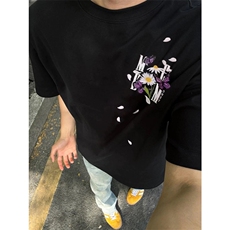 网图有货夏季飘落花瓣蝴蝶刺绣短袖T恤男女情侣纯棉上衣A571-P35，男装T恤，星座1505
