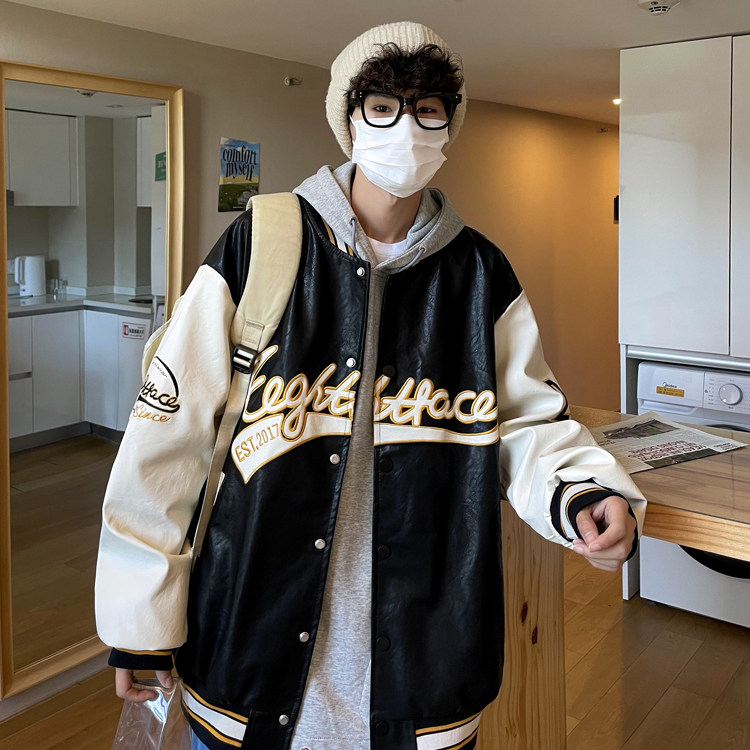 PU皮大面积贴布绣花棒球服夹克外套皮衣ZJ50-P95118，男装夹克，星座1408-1