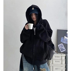 抖音得物二开秋冬美式高街重磅结构高领拉链连帽卫衣外套W93，男装卫衣，电商A486-1