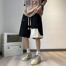 夏季短裤男士五分裤松紧腰带抽绳纯棉水洗斜纹重磅D122，男装牛仔裤，星座1013