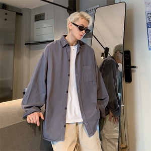 港风美式日系复古vibe纯色翻领工装衬衫潮 XZ213-CS8801-P55控68图片