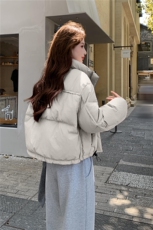 现货新款羽绒服女短款韩版立领简约加厚小个子高级感面包服外套潮，女装羽绒服，网红馆