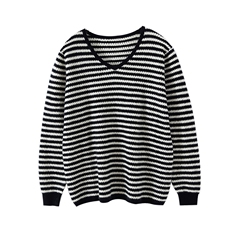 秋冬新款羊绒条纹宽松V领毛衣，女装羊绒衫，恒爱羊绒