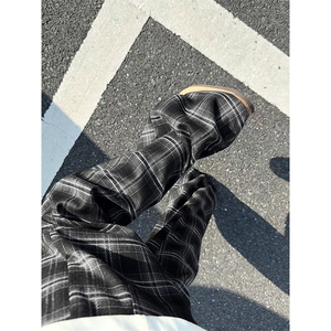 特批P45无差价秋季新款潮流磨毛格子直筒宽松大码休闲裤男K5979图片
