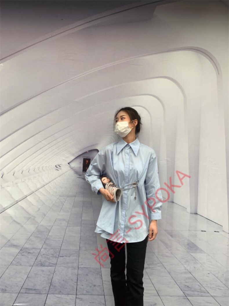 2022春季新款纯两穿金属别针宽松衬衫女，女装衬衫，尚言