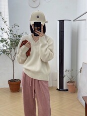 2024春秋新款宽松V领外搭长袖毛衣针织衫女纯色上衣，女装羊毛衫，恩泰羊绒