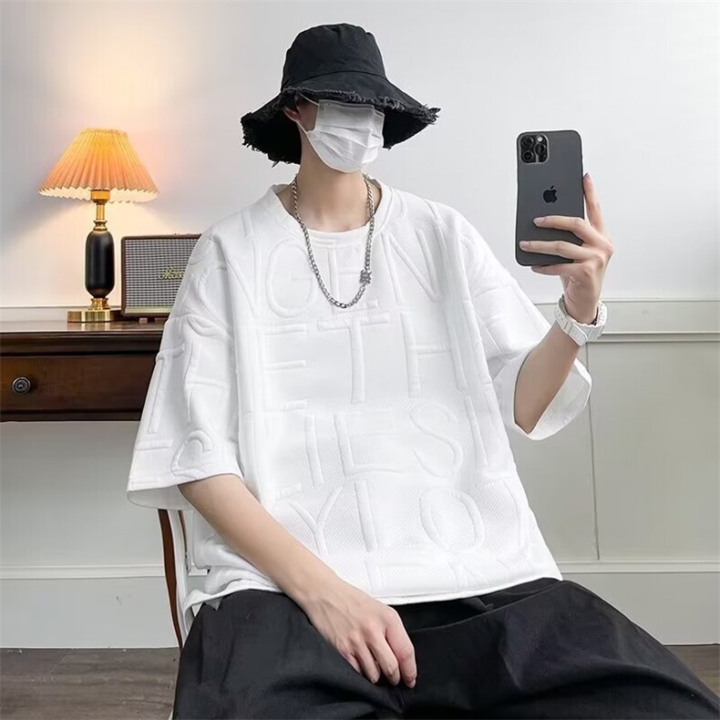 夏季短袖T恤男士美式潮牌提花半袖宽松1001-1-T35-P28,男装T恤,星座1001-1