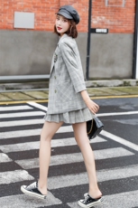 2021春秋款新款复古格子灰色西装外套女韩版修身小勋章西服套装，女装套装/套裙，瑶迪依秀