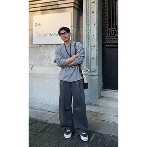 秋季美式慵懒风解构卫裤男女百搭宽松休闲运动弯刀裤 K06083 P55图片