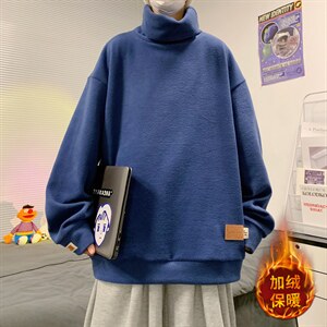 M-5XL 日系大码纯色贴标男士保暖打底衫卫衣加厚  T201 P45限68图片