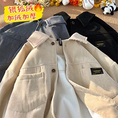 2025冬款加绒保暖灯芯绒港风平铺男休闲潮长袖衬衫外套J60821-P65，男装夹克，电商A001-1