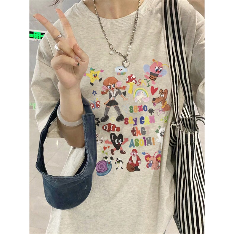 T0755-P25多彩趣味卡通印花纯棉T宽松复古小众设计感短袖上衣,男装T恤,星座617A-2