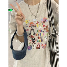 T0755-P25多彩趣味卡通印花纯棉T宽松复古小众设计感短袖上衣，男装T恤，星座617A-2