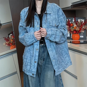 JK6017/P75春装港风洗水宽松牛仔外套夹克男女大码上衣图片