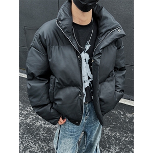 立领PU皮棉服宽松休闲百搭高级感棉衣纯色保暖外套MD8808-特价P70图片