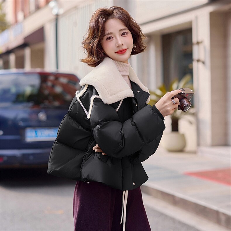 毛绒拼接翻领羽绒服女2025冬季新款休闲宽松短款超好看白鸭绒外套,女装羽绒服,慧尚依恋