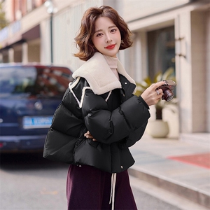毛绒拼接翻领羽绒服女2025冬季新款休闲宽松短款超好看白鸭绒外套图片