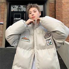 23冬装新款美式复古徽章皮棉服pu情侣棉衣面包服外套男D333P118，男装棉衣，电商A335-1（原A458）