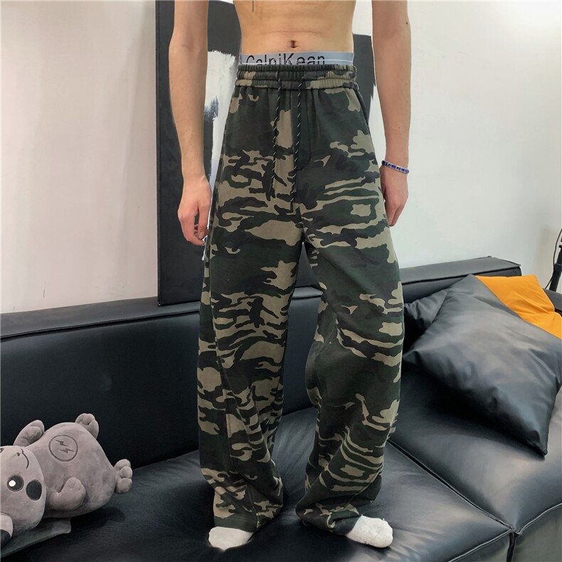 KZ116-尺码S-3XL-P45-X80-美式复古迷彩针织卫裤宽松弯刀休闲裤,男装休闲裤,星座1811B