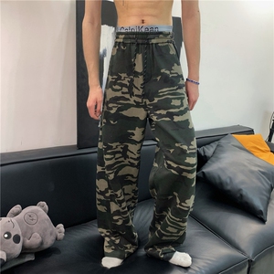 KZ116-尺码S-3XL-P45-X80-美式复古迷彩针织卫裤宽松弯刀休闲裤图片