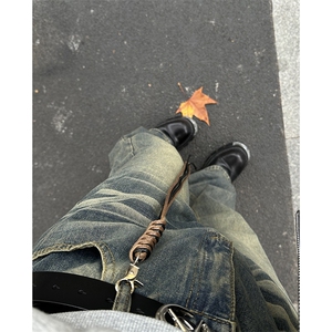 美式ins高街hiphop重工艺水洗微喇复古蓝牛仔裤货号K2320P55控78图片