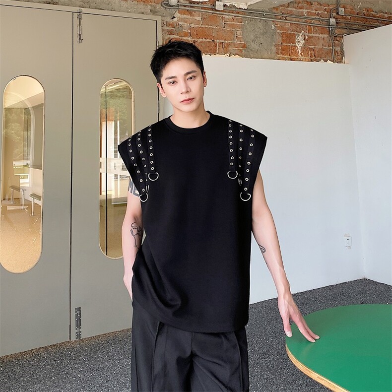 夏季新款双侧设计背心男宽松潮牌个性嘻哈休闲T恤A345-276-P75,男装背心/马甲,电商A345