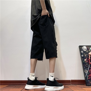 D2051-p45-控68  现货风宽松cleanfit牛仔裤七分裤黑暗图片