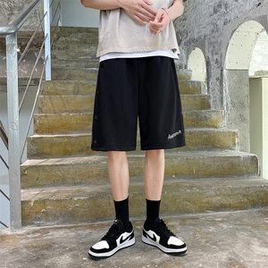 港风宽松排扣运动休闲裤夏季薄款潮流腰果花直筒五分裤 K1041-P28图片