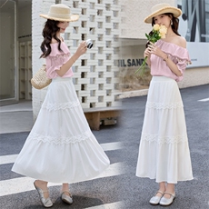 新款重工艺百搭休闲2025夏季拼接天丝麻套裙两件套QY128P175，女装套装/套裙，韩美纤衣