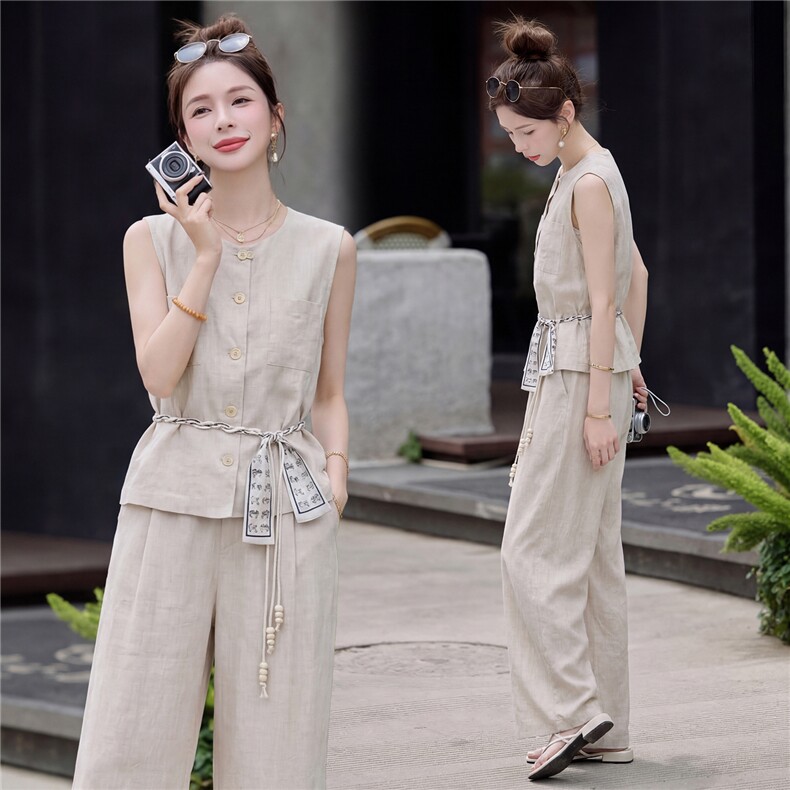 2026夏季新款苎麻马甲套装，简约时尚，不挑身材，穿着高级感，女装套装/套裙，米莱
