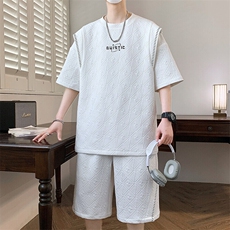 男士夏季潮牌拼接印花休闲运动五短裤套装潮流，男装牛仔裤，星座1206（原A206）