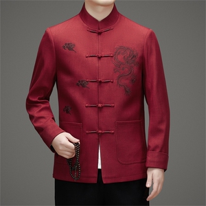 长期货高品质中老年风唐装春秋外套中式盘扣男士复古夹克图片