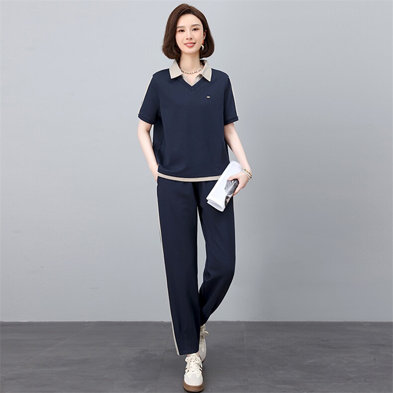 休闲运动套装女夏装2025夏季新款妈妈宽松洋气时尚薄款裤子两件套,女装套装/套裙,忆绮罗