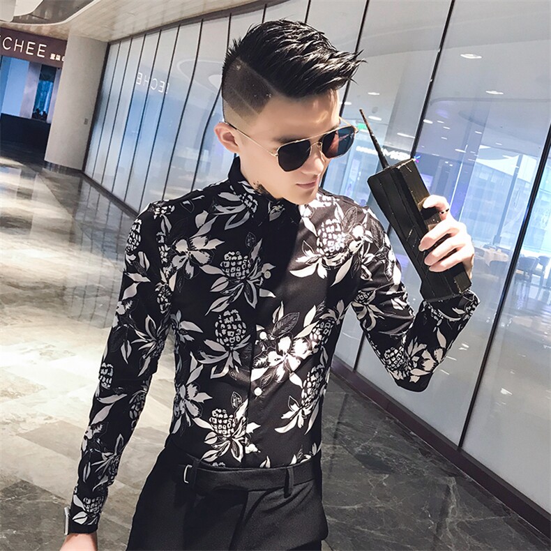 312A-741-P502020秋季波罗印花修身长袖衬衫男夜店发型师衬衣,男装衬衫,星座312A-5