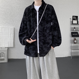 衬衫男秋季新款港风宽松大码灯芯绒扎染长袖衬衫CS8108-P42图片