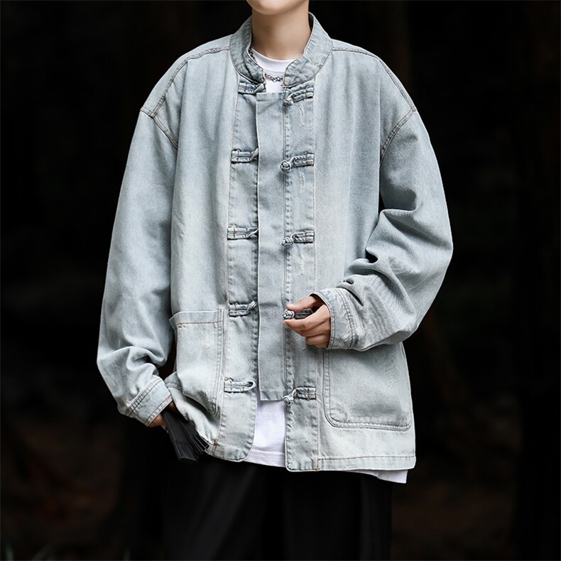 F362P75男生秋装新中式潮牛仔外套男复古宽松水洗做旧衬，男装工装外套，星座512-6