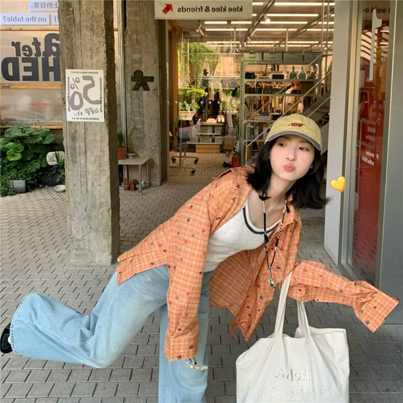 有货。格子休闲衬衫男女百搭慵懒衬衣外套潮CY1267-P45图片