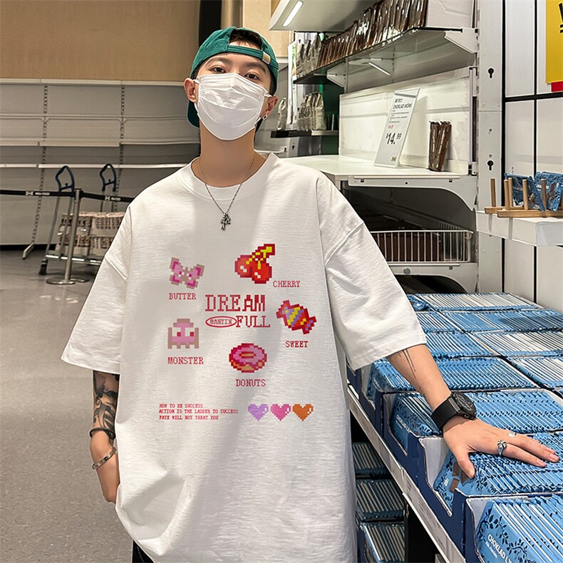 港风2026夏季新款卡通印花圆领宽松短袖T恤男半袖D302P28控39,男装T恤,电商A335-1（原A458）