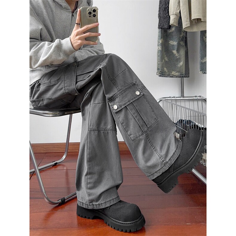 B221美式ins高街暗黑宽松直筒洗褪工装牛仔裤LK25437-P75控98，男装牛仔裤，电商B221