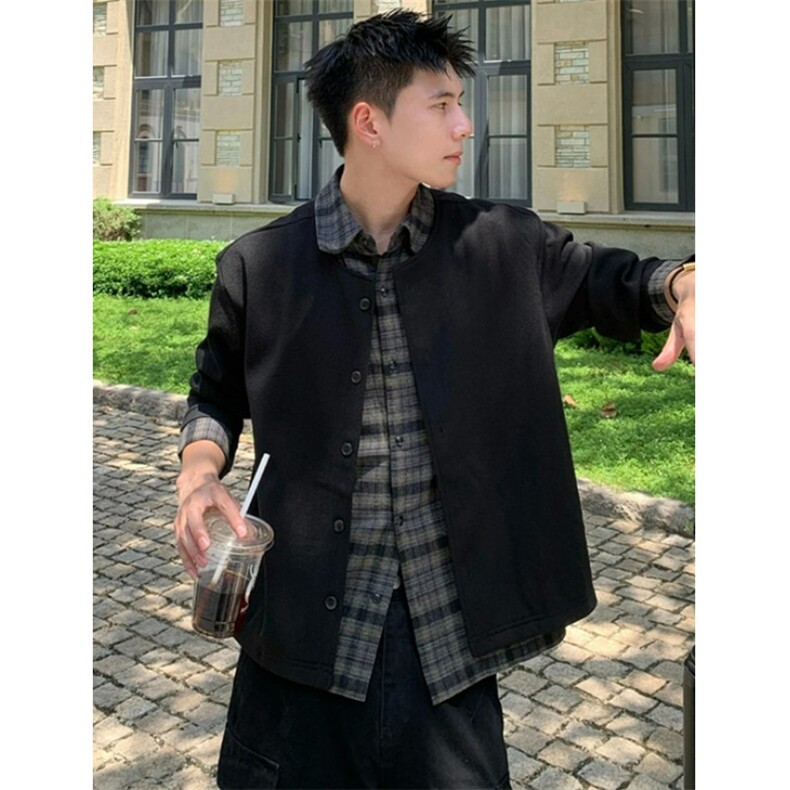 秋季美式复古风假两件拼接衬衫领卫衣夹克开衫外套JA6767,男装夹克,星座1116A（原606A-3）
