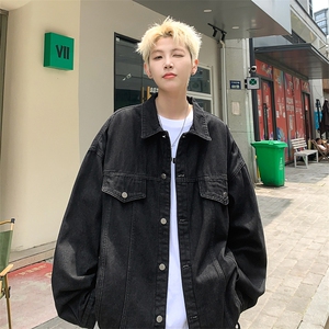 街头时尚情侣款牛仔外套宽松落肩工装风复古休闲夹克HY28TP60控88图片